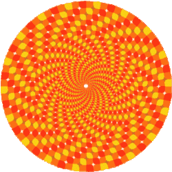 Les anneaux semblent tourner lorsque l'on s'approche ou s'éloigne de l'illusion tout en fixant le point central.