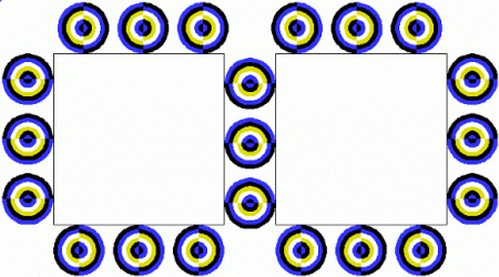 Les ronds semblent bouger lentement autour des carrés.