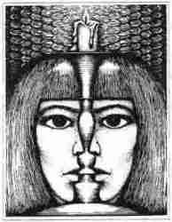 On pourrait voir ici un visage derrière un boujoir ou deux visages.